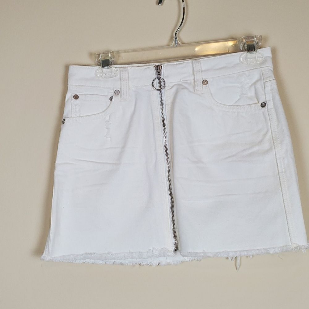 We The Free White Zip It Up Denim Skirt